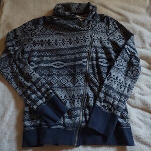 Lucky Brand Navy & Gray Classic Patterned Zip Jacket/Size Small